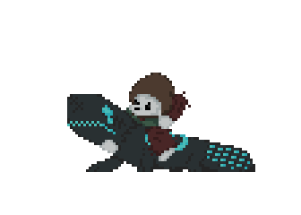 A cyan lizard being beaten to death by a slugcat.
